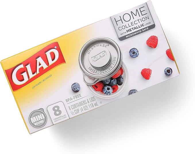 Glad GladWare Home Mini Round Food Storage Containers - Small Meal Container Holds up to 4 Ounces of Food - Lock Tight Seal, 8 Count - 12 Pack