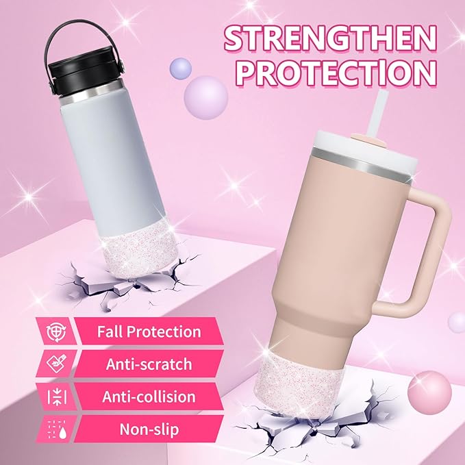WUQID 2 Pack Bling Silicone Boot Compatible with Stanley Quencher Adventure 40oz & Stanley IceFlow 20oz 30oz, Reduces Dents Protective Silicone Water Bottle Bottom Cover Sleeve
