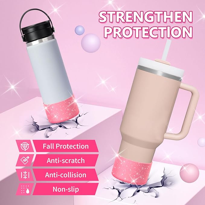 WUQID 2 Pack Bling Silicone Boot Compatible with Stanley Quencher Adventure 40oz & Stanley IceFlow 20oz 30oz, Reduces Dents Protective Silicone Water Bottle Bottom Cover Sleeve