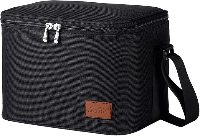 Aosbos Insulated Lunch Box for Men Women Leakproof Cooler Bag Reusable Lunch Tote Bag Adult Lunch Pail Thermal Lunch Boxes Bento Lunch Box Bag 7.5L Black
