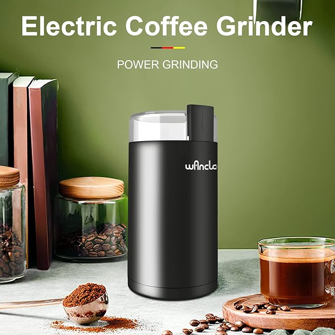 Wancle Electric Coffee Grinder, Spice Grinder, One Touch Coffee Mill for Beans, Spices and More, with Clean Brush Black