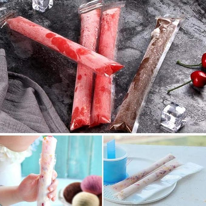 160 Disposable Ice Popsicle Mold Bags| BPA Free Freezer Tubes With Zip Seals | For Healthy Snacks, Yogurt Sticks, Juice & Fruit Smoothies, Ice Candy Pops| Comes With A Funnel (11"x2")