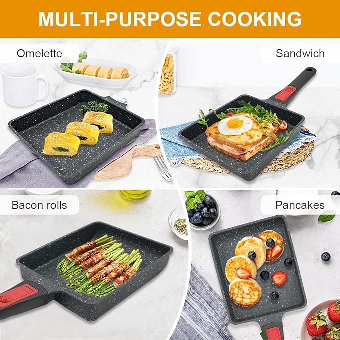 Nonstick Tamagoyaki Pan, Japanese Egg Omelette Pan Nonstick, Square Frying Pan with Detachable Handle, PFAS & PFOA-Free, Oven Safe