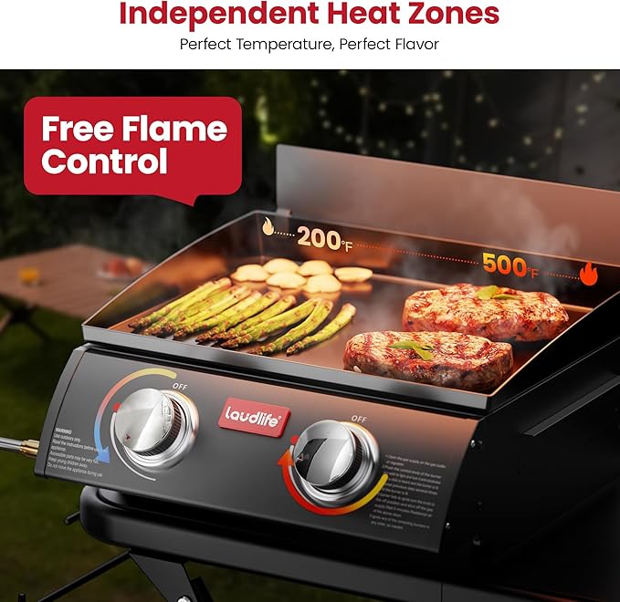 Portable Propane Gas Griddle with Collapsible Stand, Non-Stick Enameled Cast Iron, 342 SQ.IN Cooking Space, 2 Burners Flat Top Griddles for Camping, Tailgating, Outdoor Cooking