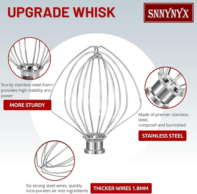 KN256WW 6 Wire Whip Attachment for KitchenAid 5 5.5 6 Quart Bowl Lift Stand Mixer, Dishwasher Safe, All Stainless Steel Balloon Whisk, 6 Wire whip for Kitchenaid KSM55,5KSM60, KP26/KP26/KL26