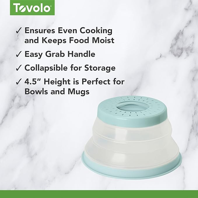 Tovolo Microwave Plate Cover Small in Blue Haze Collapsible Vented Silicone Microwave Splatter Cover, Dishwasher Safe 8 Inch Plate Cover BPA Free Food Guard