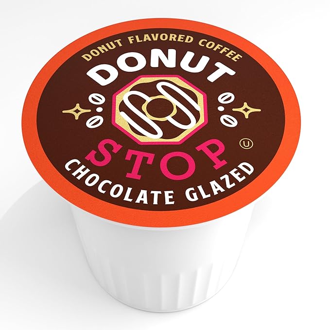 Donut Stop Flavored Coffee Pods, Compatible with 2.0 K-Cup Brewers, Chocolate Glazed Flavor, 40 Count