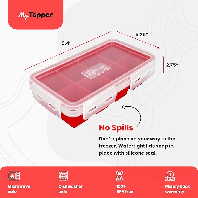 IceTopper Ice Cube Tray with 2 Attached Lids - Easy Release Ice Cube Molds, 14 Cubes per Tray, Stackable & Dishwasher Safe, 100% Food Grade, BPA Free & Recyclable (XL, 1 Pack)