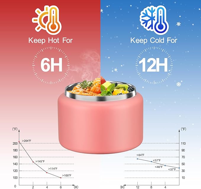 MAISON HUIS 8oz Soup Thermo Wide Mouth Vacuum Insulated Thermo Food Jar, Leak Proof Stainless Steel Thermo for Hot&Cold Food Kids Food Lunch Soup Container for School Travel (Pink)