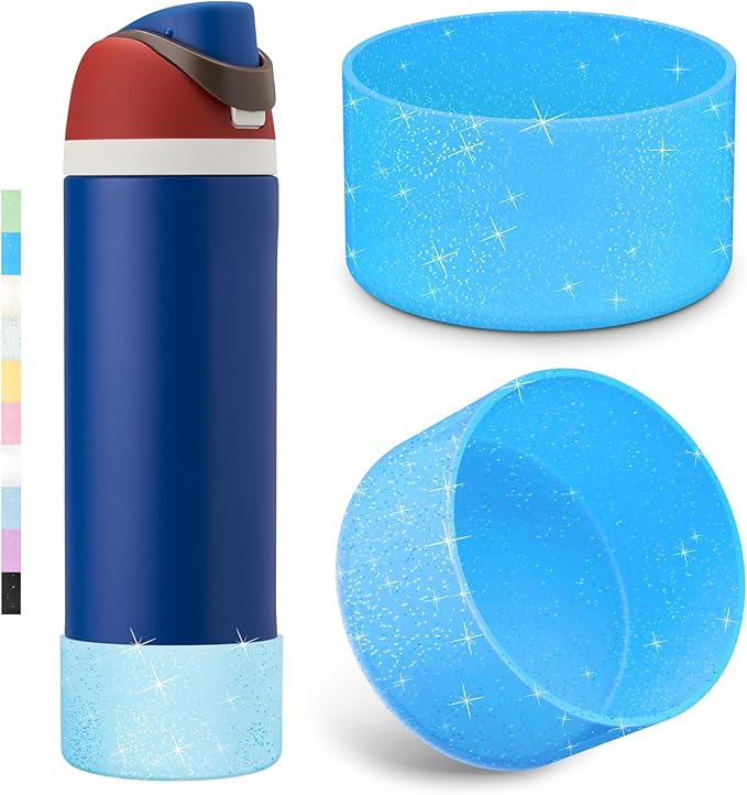 2PCS Glitter Silicone Boot for Owala Water Bottle, Anti-Slip Protective Sleeve for Owala Twist,FreeSip and Flip Stainless Steel Water Bottle, BPA-Free, Dishwasher Safe, Accessories