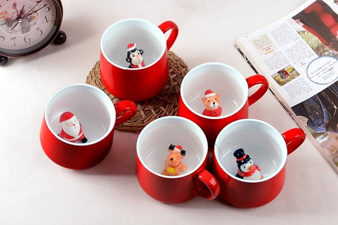 Surprise 3D Coffee Mug Santa Claus Inside,12 oz Cute Handmade Ceramics Cup,Christmas Birthday Surprise for Friends Family or Kids (Santa Claus)