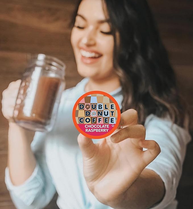 Double Donut Coffee Flavored Coffee Pods, Chocolate Raspberry Coffee, Single Serve Medium Roast Coffee for Keurig K Cups Brewers, 24 Count