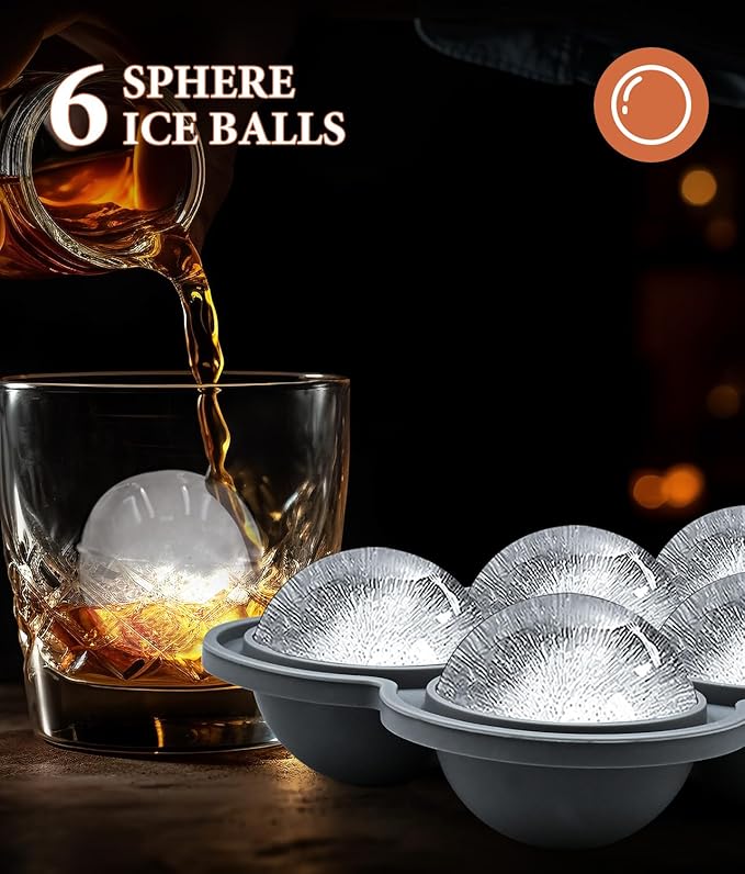Silicone Large Ice Cube Molds (Set Of 3), 6 Ice Ball Maker Mold, 6 Square Ice Cube Mold，4 Diamond, Reusable Whiskey Ice Mold, Ice Molds for Cocktails, Bpa Free, Freezer Ice Cube Tray (Grey)