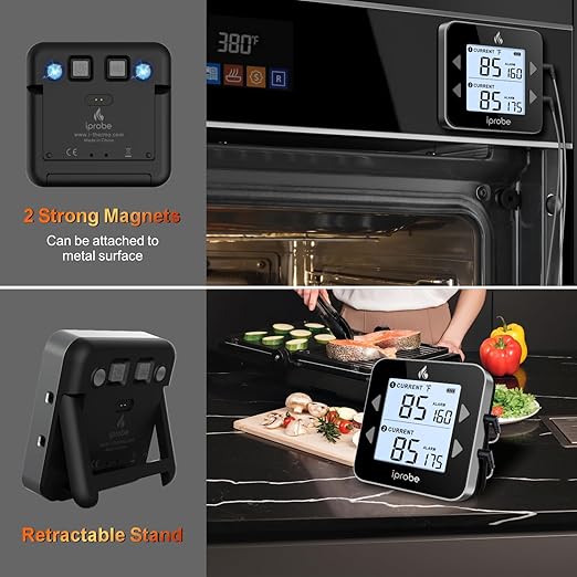 Dual Probe Rechargeable & Waterproof Digital Meat Thermometer for Food - Large LCD Backlight Cooking Thermometer for Kitchen Smoker Oven Grill BBQ Candy