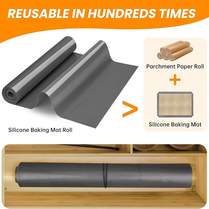 Cut to Size Silicone Baking Baking Mat Roll-Best German Silicone - Non-slip Silicone Pastry Mat, Non-Stick Reusable Air Fryer Linner, Counter Mat, Oven Liner, Freeze Dryer Mat