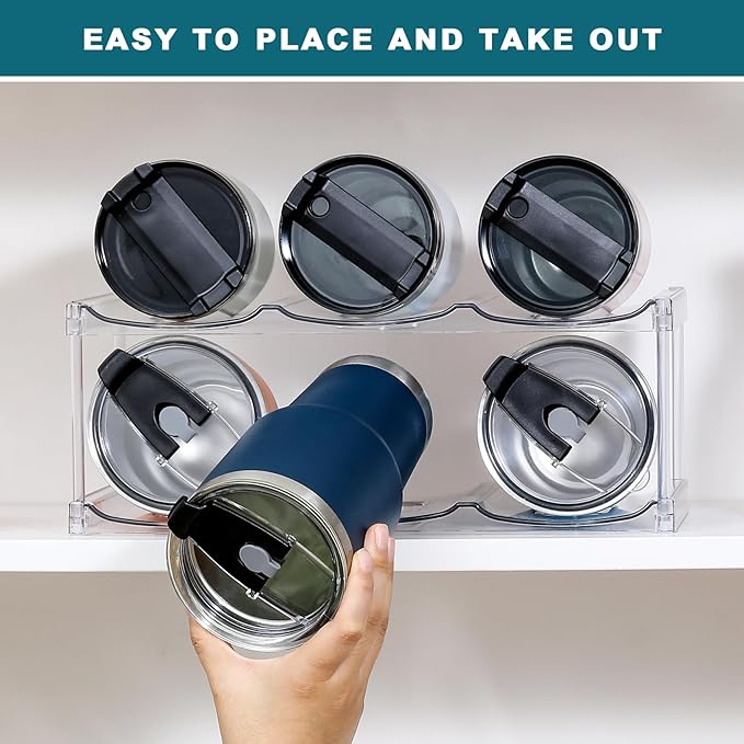 LARGER Compartment - Stackable Water Bottle Organizer Holder - for Stanley & Others' Large Tumbler - Clear Wine Rack, Cup Bottle Holder for Cabinet Home Countertop Fridge Pantry Shelf, 2 Tier Hold 6