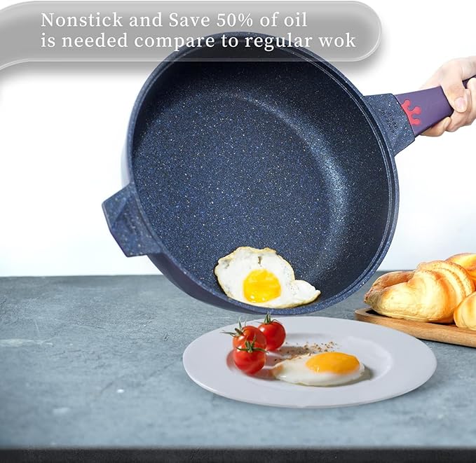 TIBORANG 8 in 1 Multipurpose 11 Inch 5 Qt Frying Pans Nonstick with Lid,Steamed Grid,PFOA-Free,Dishwasher&Oven Safe,Works with All Stovetops (Purple)