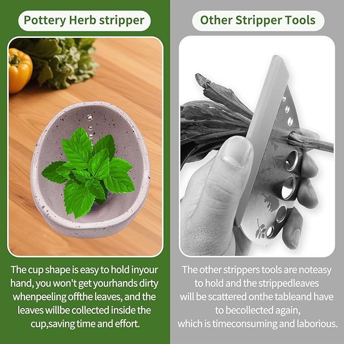 Herb Stripper, 4-Hole Design Pottery Herb Stripper,Handmade Ceramic Herb Stripper Bowl for Removing Leaves and Stems in the Kitchen (White Glaze)