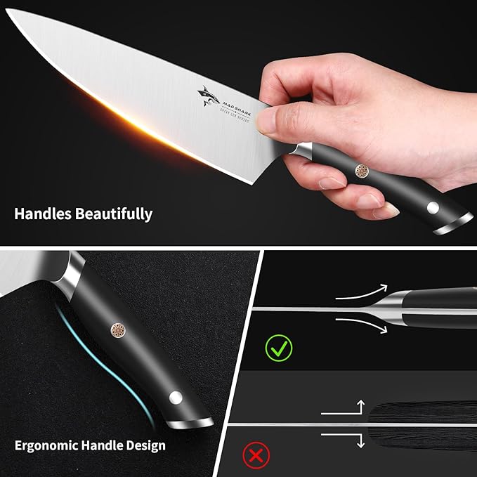 MAD SHARK Kitchen Knife Set, Professional Kitchen Knives 5PC Chef Knife Sets, German High Carbon Stainless Steel, Ultra Sharp Cooking Knives with Gift Box