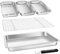 Grill Carry System, 6-Piece Stainless Steel Large Food Prep Tray, 16.5" x 11" Pan, Outdoor Grill with Cooling Rack for Vegetables, Fish, Meat, Great Grilling Gifts for Men