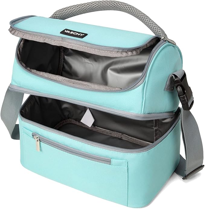 VASCHY Lunch Bag for Women, Insulated Lunch Box Leak-proof Cooler Bag in Dual Compartment Lunch Tote for Men, Women, 14 Cans (Turquoise)