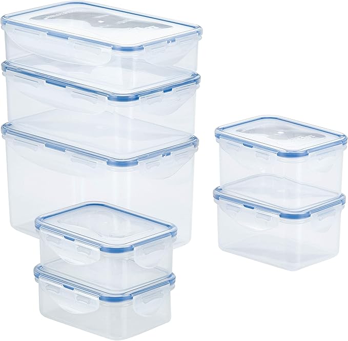 LocknLock Easy Essentials Food Storage lids/Airtight containers, BPA Free, 14 Piece - Rectangle, Clear