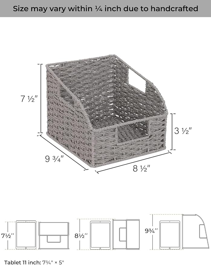 StorageWorks Wicker Baskets for Organizing, Pantry Organizers and Storage, Round Paper Rope Storage Basket for Pantry Shelves, Kitchen Counter, Gray, 2 Pack
