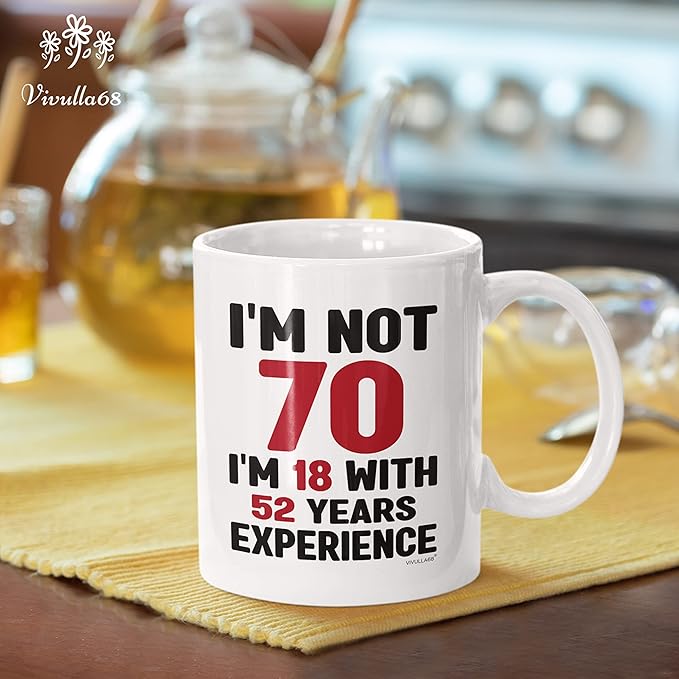Vivulla68 70th Birthday Mug 11oz, 70 Year Old Birthday Gifts for Men - Funny Gift for Women, Men - Vintage 1955 Coffee Cup - Unique Present for Man, Woman, Mom, Dad, Grandma, Grandpa - Turning 70 Idea