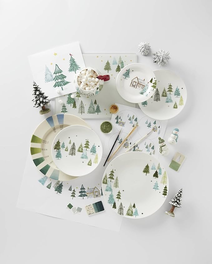 Lenox 893565 Balsam Lane 12-Piece Dinnerware Set, Green, Christmas, Holiday Hosting