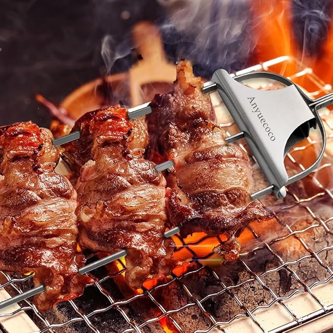 Skewers for kabobs,2 PCS 14-Inch 3 Way Kabob Skewers for Grilling,Stainless Steel Skewer,With Push Bar Reusable Metal Skewer,Kabob Sticks,Perfect For Meat,Chicken,Sausages,Veggies,shrimp