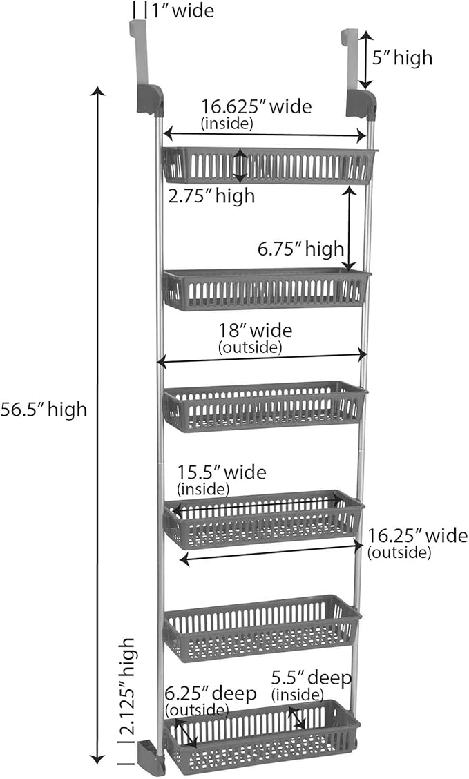 Household Essentials Black 6-Tier Basket Over-The-Door Organizer (2157-1)