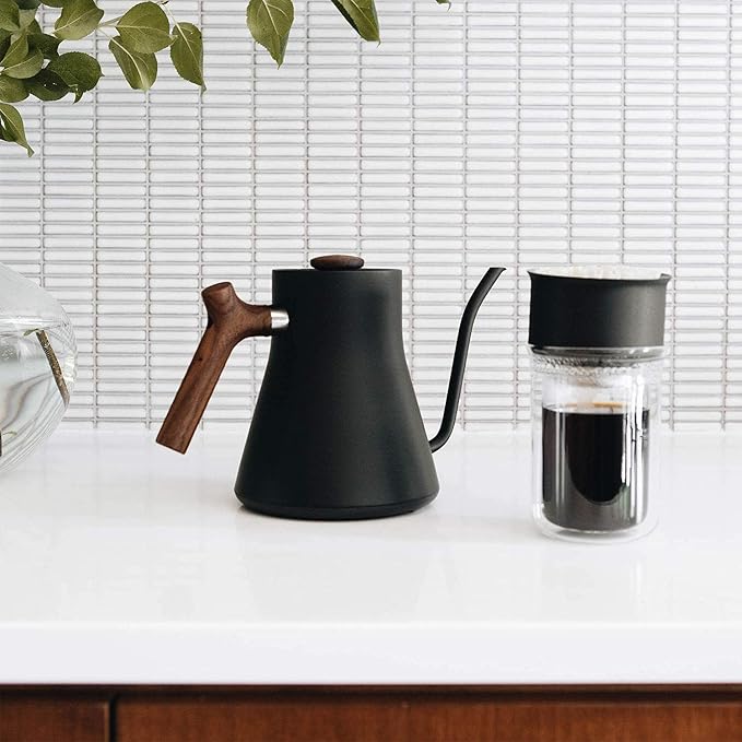 Fellow Stagg EKG Electric Gooseneck Kettle - Pour-Over Coffee and Tea Kettle - Stainless Steel Water Boiler - Quick Heating for Boiling Water - Matte Black With Walnut Handle