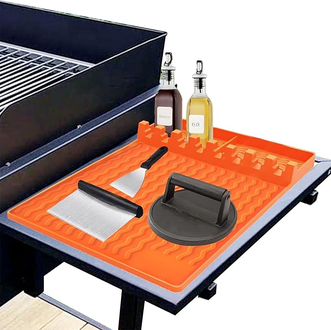 Silicone Griddle Tools Mat for Blackstone Accessories,Silicone Grill Mat with Drip Pad,Heat Resistant Spatula Mat for Outdoor Grill Kitchen Counter,Grilling Accessories Gifts for Men