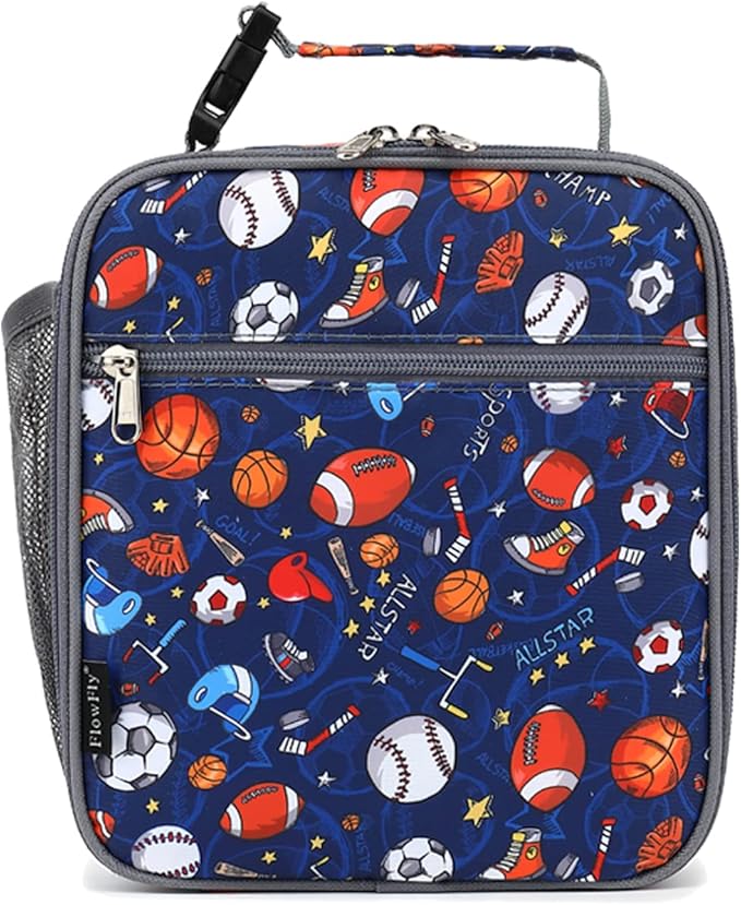 FlowFly Lunch box Insulated Soft Bag Mini Cooler Back to School Thermal Meal Tote Kit for Girls, Boys (Football)