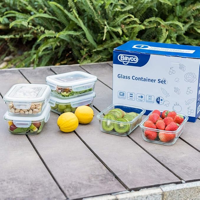Bayco 6 Pack Glass Meal Prep Containers with Lids, Airtight Glass Lunch Bento Boxes, BPA-Free & Leak Proof (6 Lids & 6 Containers)