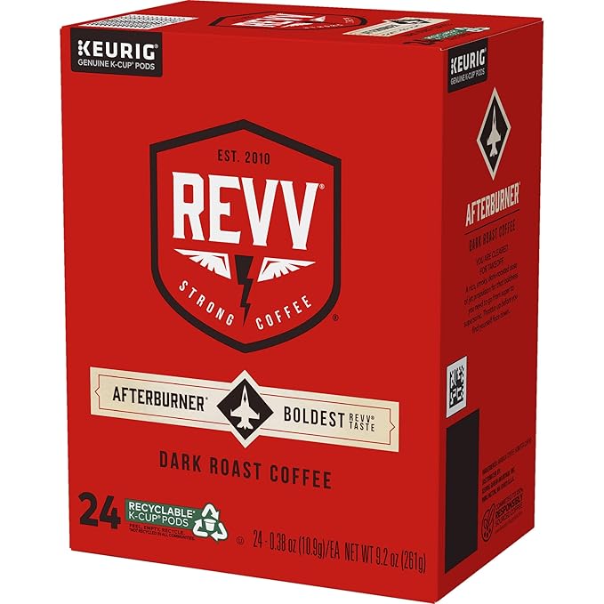 REVV Afterburner, Single-Serve Keurig K-Cup Pods, Dark Roast Coffee Pods, 96 Count