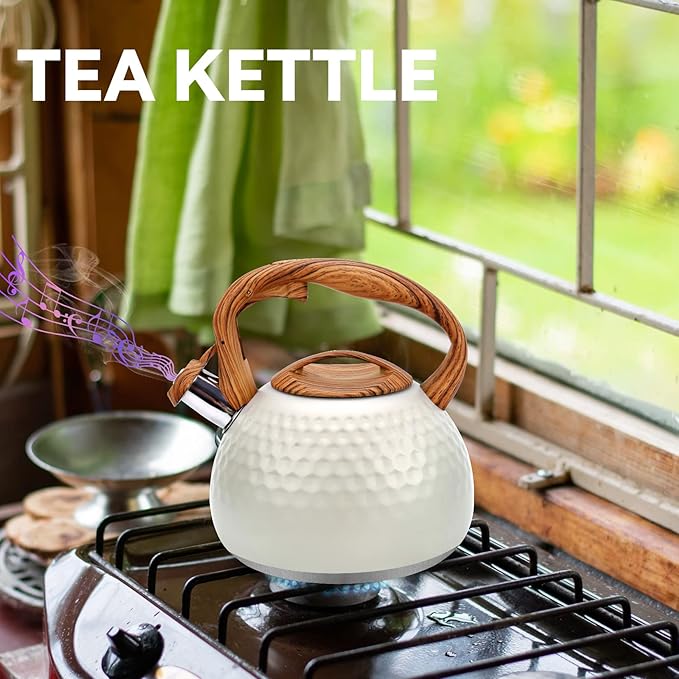 Tea pot, 3.2Qt Whistling Tea Kettle Stovetop, Convenient switch/heat-resistant handle, coffee, tea, milk teapots, Gas Electric Applicable (cream)