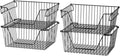 Slideep Wire Storage Baskets for Organizing, 4 Pack 14'' Stacking Metal Wire Freezer Organizer Bins with Handles, Large Pantry Baskets for Kitchen Cabinets, Bathroom, Laundry, Garage, Black