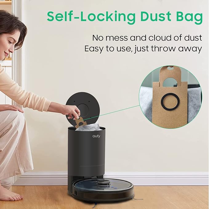 Leemone 10 PACK Dust Bags for eufy RoboVac L35 Hybrid/L35 Hybrid+ LR30 Hybrid/LR30 LR20 Auto-Empty Station, 4 Layer Filtration System with Activated Carbon Fabric to Remove Unwanted Odors