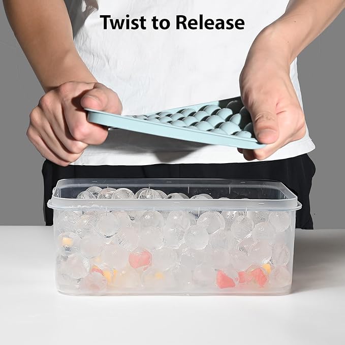 Ice Cube Trays with Lid and Bin, 1.0 IN Small Round Ice Cube Mold - 3 Pack(35 per Tray) Easy Release Stackable Ice Ball Maker Iced Bucket Kits, Circle Ice Tray for Cocktail, Whiskey & Drinks,BPA-Free