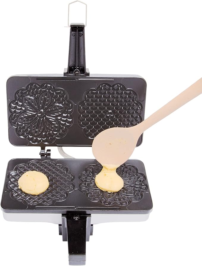 Pizzelle Maker- Nonstick Electric Holiday Baker Press Makes Two 5-Inch Cookies at Once- Christmas Baking Supplies for Party- Italian Dessert Treat Making with Recipe Guide- Cookie Swap Gift for Her