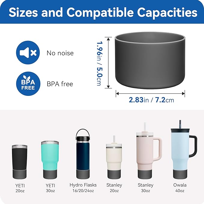 2 Pack Silicone Boot | Compatible with Hydro Flask, Owala, Yeti, Stanley & More | Fits 2.75-2.85" Bottom Bottles/Tumblers (12-40oz) | Anti-Slip | BPA-Free | Scratch & Noise Resistant