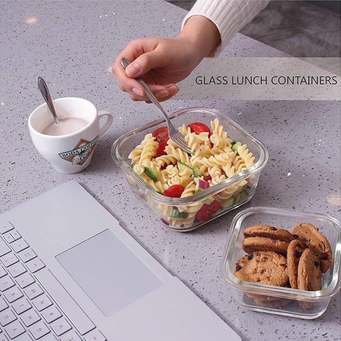 18 Piece Glass Food Storage Containers with Lids, Glass Meal Prep Containers, food storage Containers for Food Storage with Lids, BPA Free & Leak Proof (9 lids & 9 Containers)