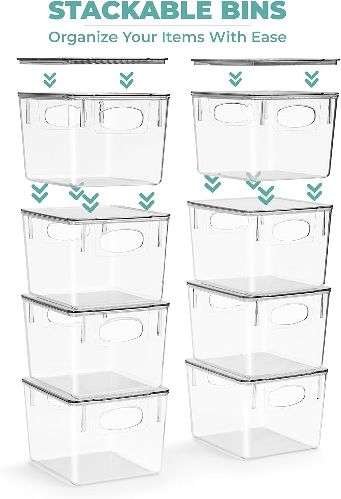 Sorbus Medium Plastic Storage Bins with Lids - Kitchen, Pantry, Refrigerator Organizer Bins - Clear, 4 Pack