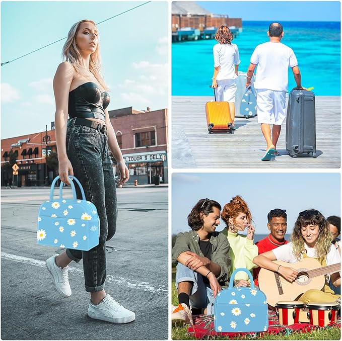 DALINDA Lunch Bag Lunch Box for Women Men Reusable Insulated Lunch Tote Bag,Food Handbags Case High Capacity for Travel Work Picnic,Sky Blue Daisy