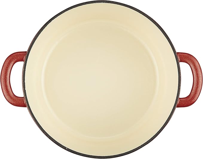 Ayesha Curry Cast Iron Enamel Casserole Dish/ Casserole Pan / Dutch Oven with Lid - 6 Quart, Sienna Red
