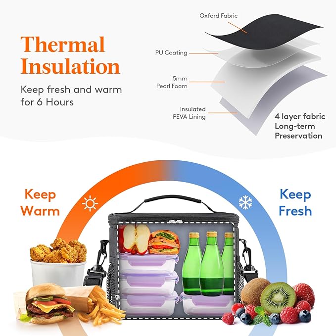 Lifewit Reusable Insulated Lunch Bag for Men, Lunch Box Women, Portable Cooler Freezable Soft Lunchbox Leakproof with Adjustable Shoulder Strap for Adult for Work Picnic or Travel, Black 15L, 24-Can