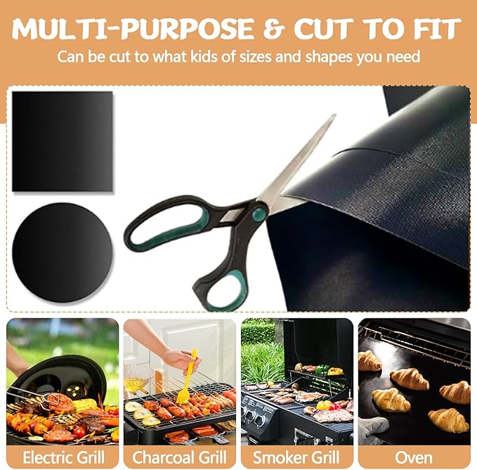 Reusable Grill Mats for Outdoor Grill,Set of 7 Non Stick Grill Mat,Heavy Duty BBQ Grilling Sheets,Easy to Clean, Works on Gas Charcoal and Electric BBQ,15.75 x 13 Inch Black