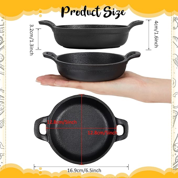 Mini Cast Iron Skillets 5 x 5 x 1.3 Inch Cast Iron Pan Small Ramekin Set Black Casserole Dish Cookware Oven Safe Mini Skillets for Kitchen Indoor Outdoor Picnic (1 Pack)