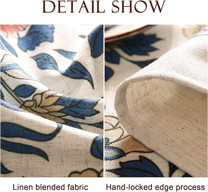 patdrea Designer Blue Tablecloth for Rectangle Table,Vintage Linen with Leaves and Floral Pattern Long Tablecloths,Farmhouse Decor Cover for Kitchen Dining Christmas,Thanksgiving,63"x102"-Ivar a